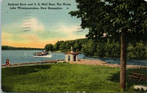 1940s Endicott Rock and US Mail Boat The Weirs Lake Winnipesaukee NH Postcard