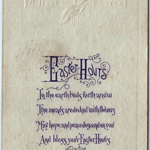 1912 Easter Hours Poem Postcard Embossed Ink Art Nouveau Font Typography A76