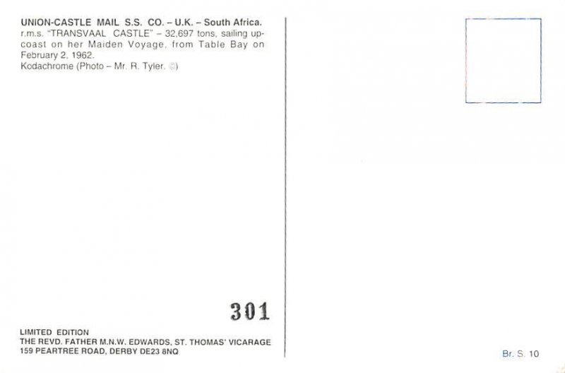 Transvaal Castle Union Castle Line Unused 