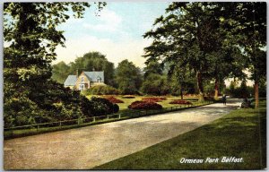 Ormeau Park Belfast Northern Ireland Roadway Garden Trees & Grounds Postcard