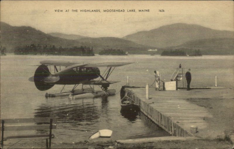 Moosehead Lake ME Seaplane Airplane at Highlands Dock Postcard