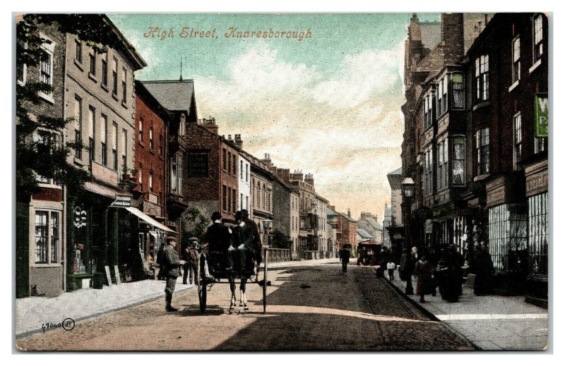 KNARESBOROUGH England ~ High Street View Harrogate Horse Buggy Postcard