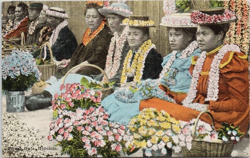 Flower Girls Honolulu Hawaii HI Women Lei Unused Island Curio Co Postcard G33