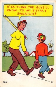 J69/ Interesting Postcard c1956 Baseball Comic Bat Glove Ball Players 270