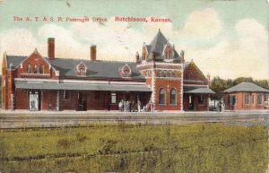 Postcard A.T. & S.F. Passenger Railroad Train Depot in Hutchinson, Kansas~126339