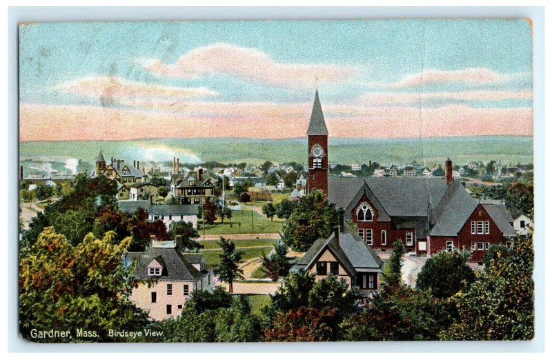 Bird's Eye View of Gardner MA Massachusetts Postcard (EH19)