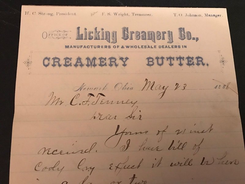 Orig 1888 The Licking Creamery Co. Newark OH  Letterhead Correspondence 5 Pages