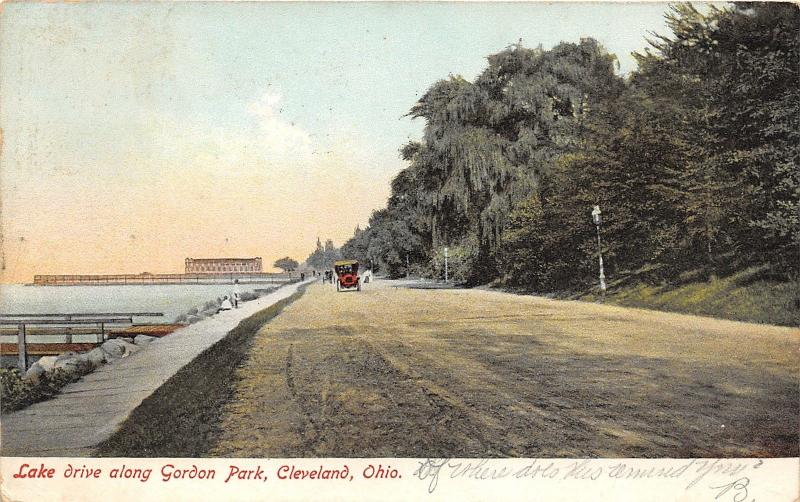 Cleveland Ohio~Gordon Park Lake Drive~Boys on Sidewalk~Lamppost by Trees~1907