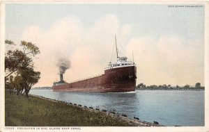 Great Lakes Steamer Freighter Ste Claire Ship Canal Michigan Phostint postcard