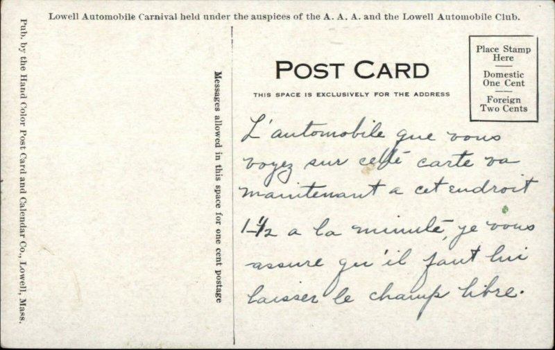 Lowell MA Auto Car Racing Merrimack Valley Course c1910 Postcard