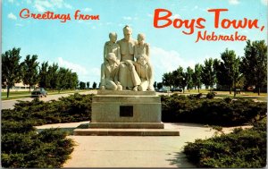 Greetings From Boys Town Nebraska NE Statue Father Flanagan Postcard VTG UNP 