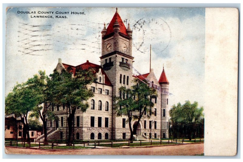 1908 Douglas County Court House, Lawrence Kansas KS Antique Postcard 