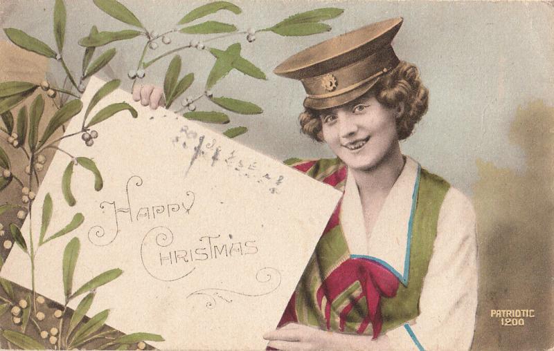 French patriotic military woman Christmas early greetings postcard A. Noyer