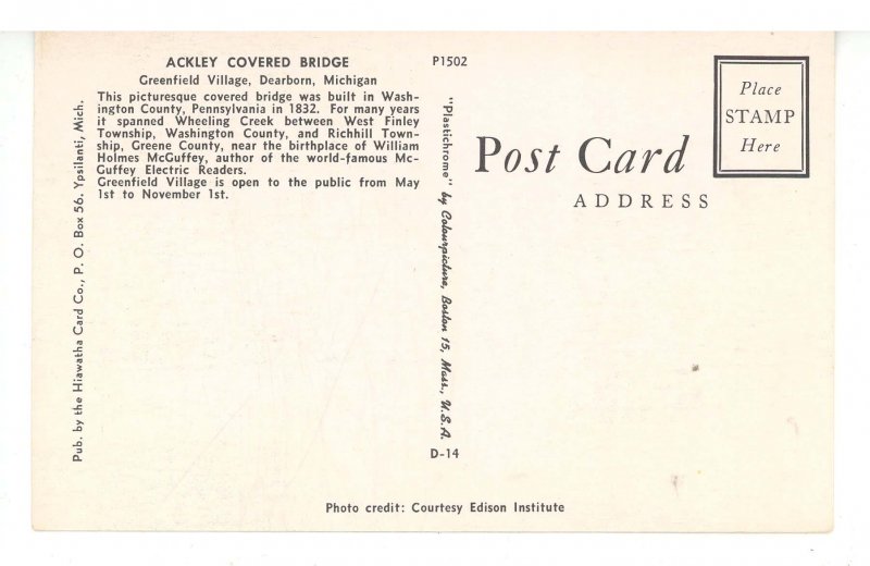 MI - Dearborn, Greenfield Village. Ackley Covered Bridge