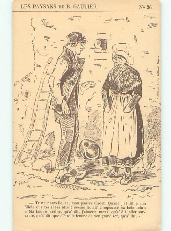 foreign Old Postcard FRENCH MAN AND WOMAN BESIDE LADDER AC2944