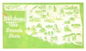 Postcard OK Map -Oklahoma The Sooner State - green and white pictural map