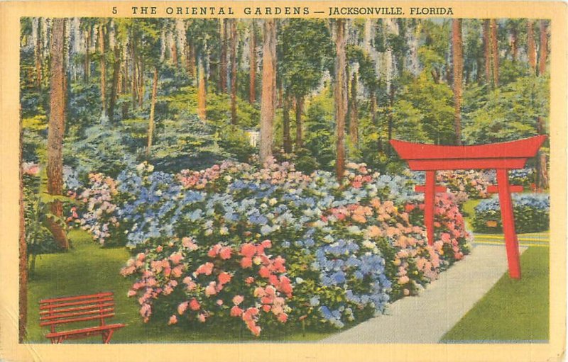 Jacksonville, Florida Oriental Gardens Linen 1943 Postmark