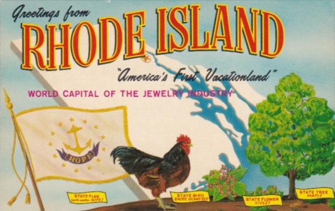 Greetings From Rhode Island With State Flag Rooster The State Bird Violet The...