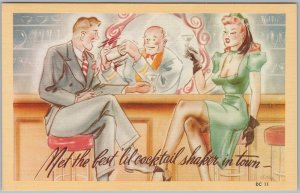 Best Lil Cocktail Shaker in Town Man Woman Bartender Linen Postcard H81