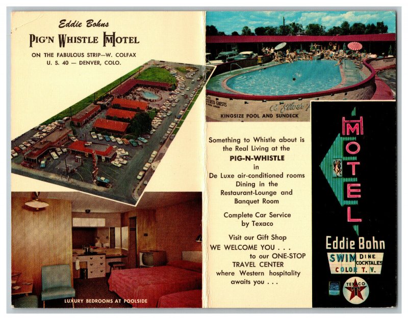 Postcard Pig'n Whistle Motel Denver Colo. Vintage JUMBO View Card 