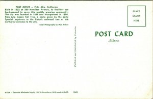 Vtg Chrome Postcard 1950s  Palo Alto Califronia CA Post Office Building Cars UNP