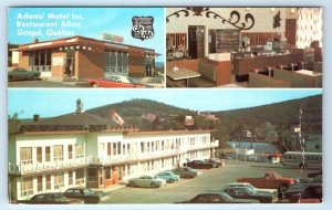 Adams' Motel Inc. Restaurant multiview roadside GASPE P.Q. CANADA Postcard