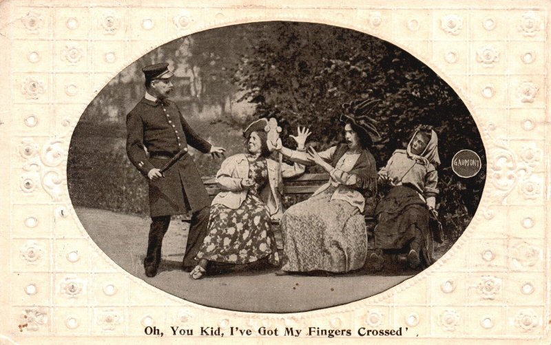 Vintage Postcard 1910's Women Sitting On Bench And The Police Comic Card