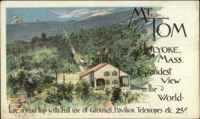 Holyoke Mt. Tom GRANDEST VIEW in WORLD 25cents Telecopes etc Postcard