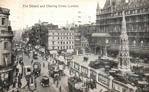 Vintage Postcard 1921 The Strand And Charing Cross Busiest Spot In London