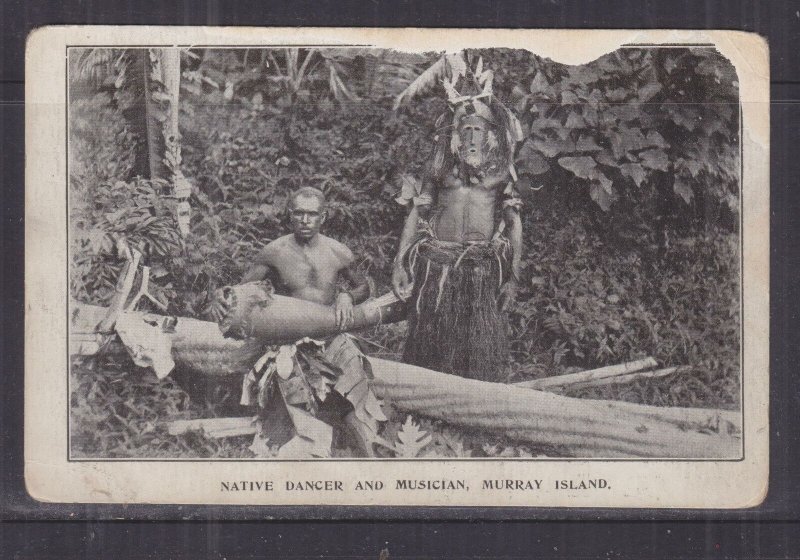 MURRAY ISLAND, NATIVE DANCER & MUSICIAN, QUEENSLAND, AUSTRALIA, c1910 ppc.