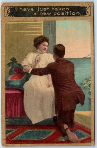 c1910s Lovely Couple Love Propose Taken New Position Pompadour Wife Cute A274