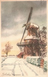 Vintage Postcard Gelukkig Nieuwjaar Happy New Year Pathway Through The Windmill