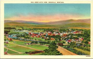 Postcard Montana Missoula Bird's Eye View Pub. John W. Granahm LINEN 1940s V208
