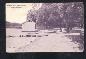 NORVELL MICHIGAN WAMPLERS LAKE THE FARM HOTEL BEACH VINTAGE POSTCARD BARBERTON O