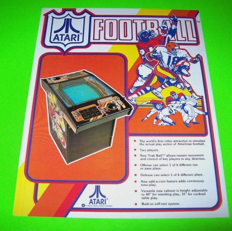 FOOTBALL Original NOS 1978 Video Arcade Game FLYER Retro Sports Theme Atari 