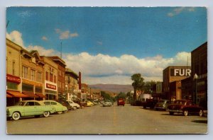 J86/ Montpelier Idaho Postcard Chrome Main Street Stores Automobiles 356