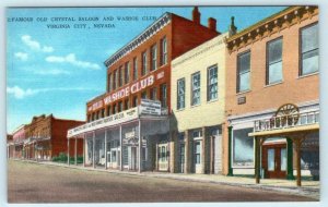 VIRGINIA CITY, Nevada NV ~ Street Scene CRYSTAL SALOON, WASHOE CLUB   Postcard