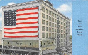 Block Kuhl Department Store Large Stars & Stripes Flag Peoria Illinois postcard