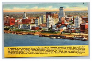 Vintage 1940's Postcard Aerial View of Memphis Mississippi River Tennessee