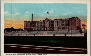 1930s CANTON OHIO LEHMAN HIGH SCHOOL AND ATHLETIC FIELD LINEN POSTCARD 29-72