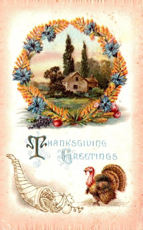 Thanksgiving With Turkey and Landscape Scene 1911
