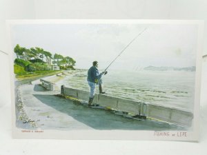 Man Fishing at Lepe Hampshire Vtg Art Painting Postcard Gervase A Gregory 2001