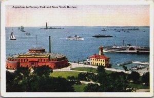 Aquarium In Battery Park And New York City Harbor Vintage Postcard C212