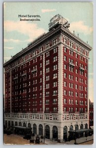 Indianapolis Indiana~Hotel Severin St View~Red Brick Bldg~Sign~c1910 Postcard