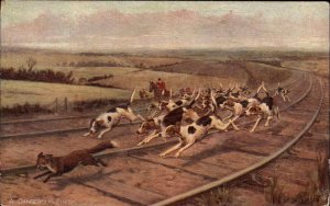 Tuck Fox Hunting Oilette No. 3579 Hounds Pursue Fox c1910 Vintage Postcard