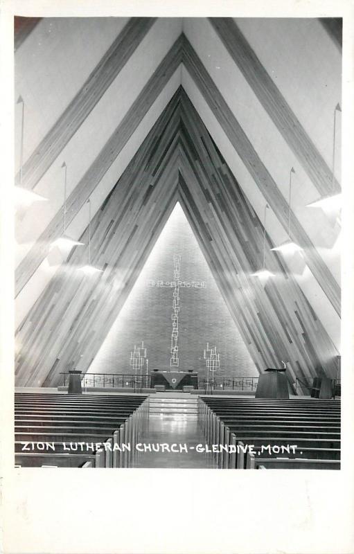 c1950 Real Photo PC Zion Lutheran Church Interior Glendive MT Mid-Century Modern