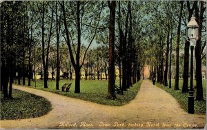 Town Park Looking North, Milford MA c1913 Vintage Postcard T28