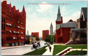 1908 Sixth Avenue Looking South From Park Des Moines Iowa IA Posted Postcard