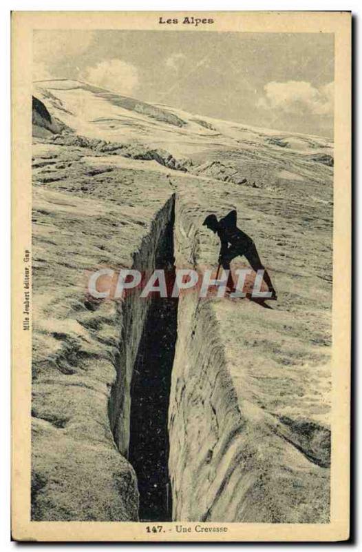 Old Postcard The Alps Mountaineering A Crevasse