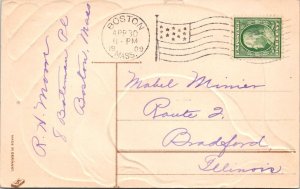 Boston, MA Massachusetts  CONCH SHELL SOUVENIR   1909 Embossed Postcard